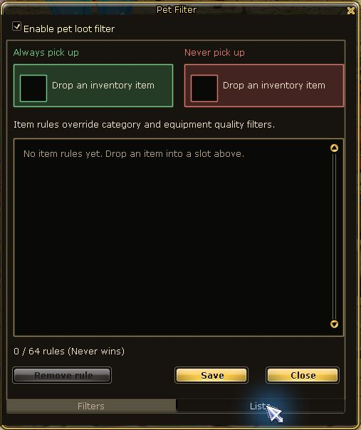 Always and Never lists · your specific loot exceptions.