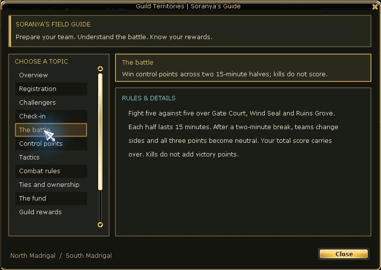 Guild Territories · rules and battle flow in the in-game guide.