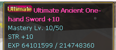 Weapon mastery · level and item EXP in the tooltip.