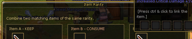 Rarity Upgrade interface: KEEP item, CONSUME item and Rarity Scroll.