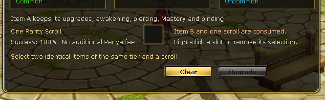 Rarity Upgrade property preview and success details.