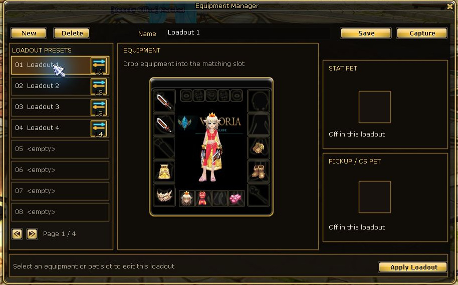 Equipment Manager loadout interface.