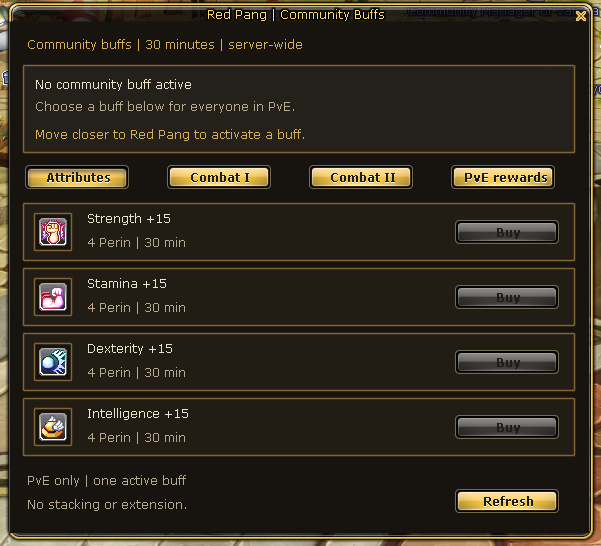 Red Pang community buff interface.