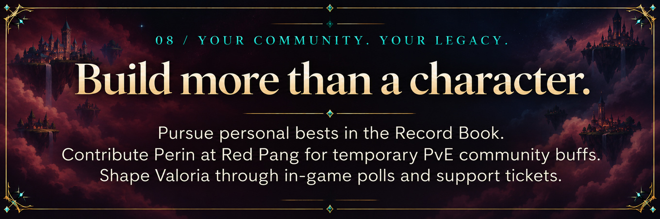 Record Book, Red Pang community buffs, polls and support tickets.